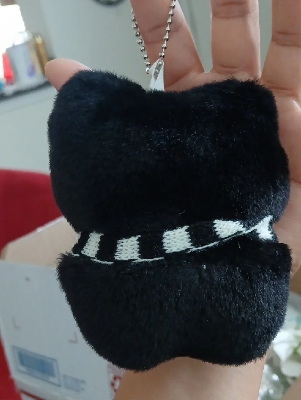 Black Plush Cat Keychain with Yellow Eyes And Scarf